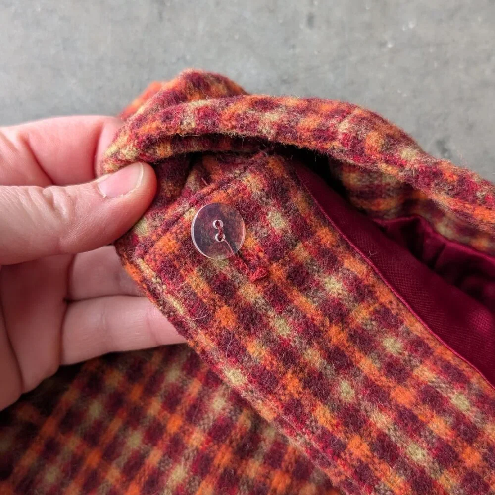 Vintage NY&CO Orange Plaid Wool Blend Mid Mod Belted Wrap Mini Skirt size 4 - Picture 5 of 8